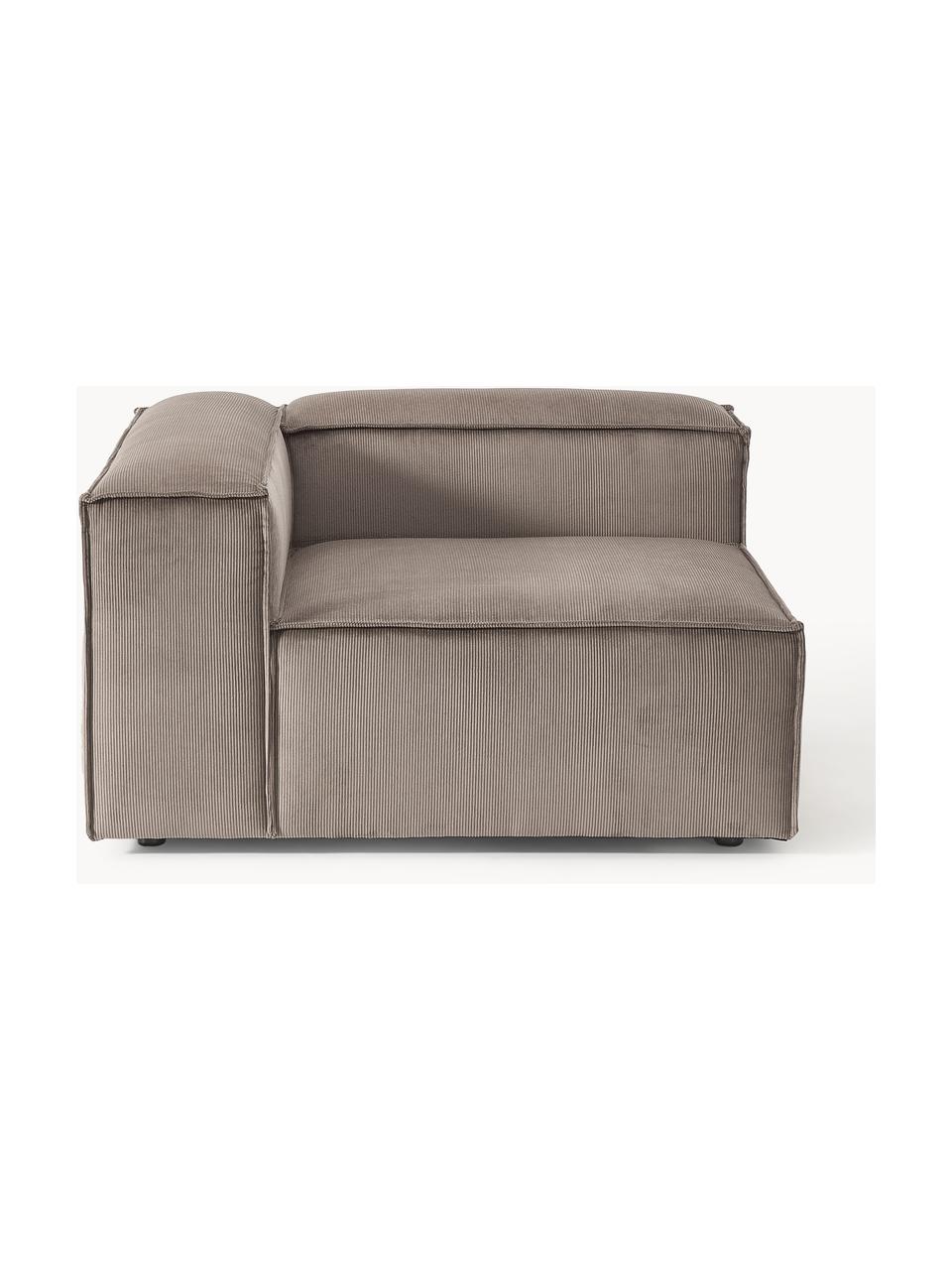 Eckmodul Lennon aus Cord, Bezug: Cord (92 % Polyester, 8 %, Gestell: Massives Kiefernholz, Spe, Füße: Kunststoff Dieses Produkt, Cord Taupe, B 119 x T 119 cm, Eckteil links