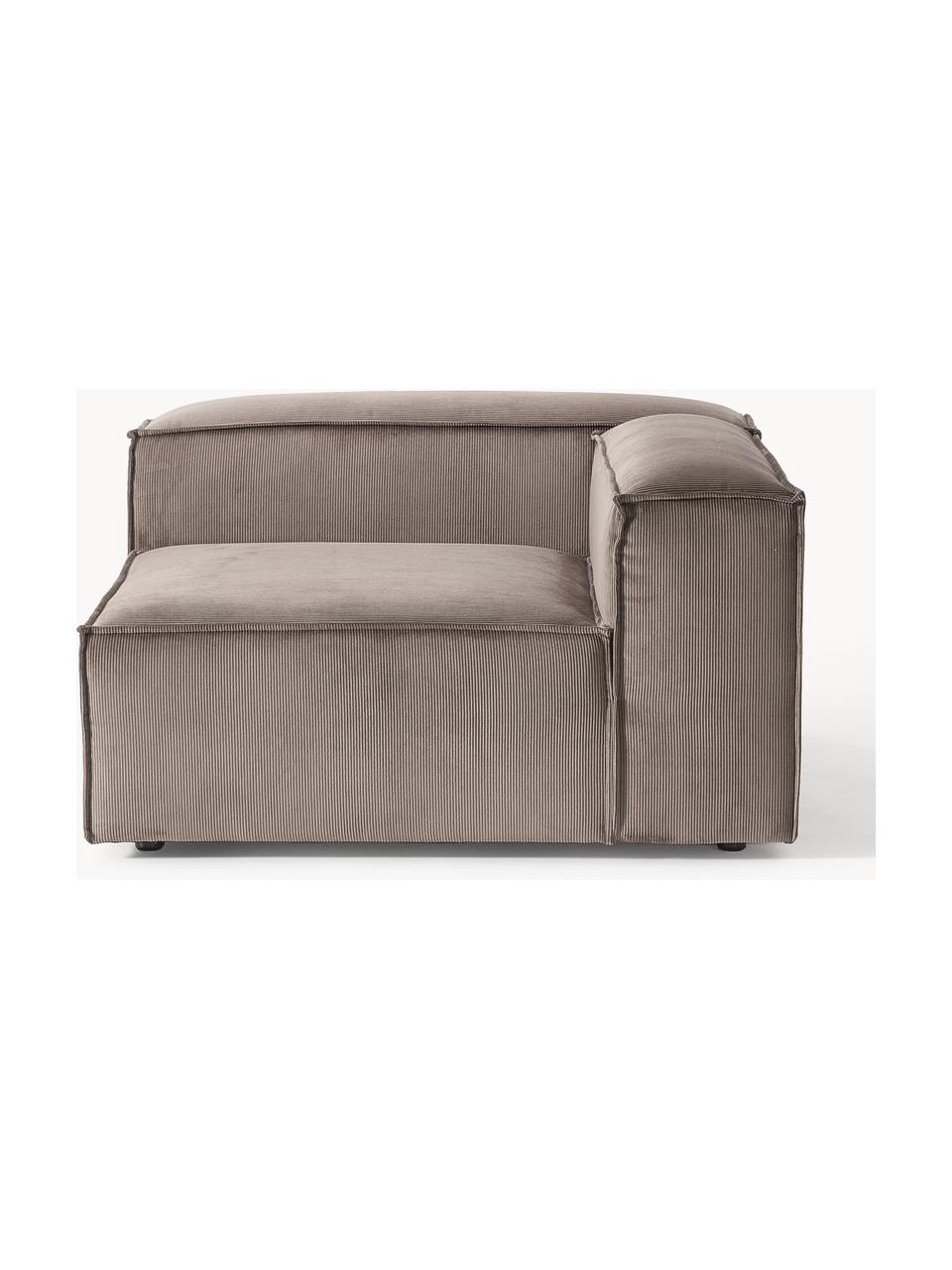 Eckmodul Lennon aus Cord, Bezug: Cord (92 % Polyester, 8 %, Gestell: Massives Kiefernholz, Spe, Füße: Kunststoff Dieses Produkt, Cord Taupe, B 119 x T 119 cm, Eckteil links