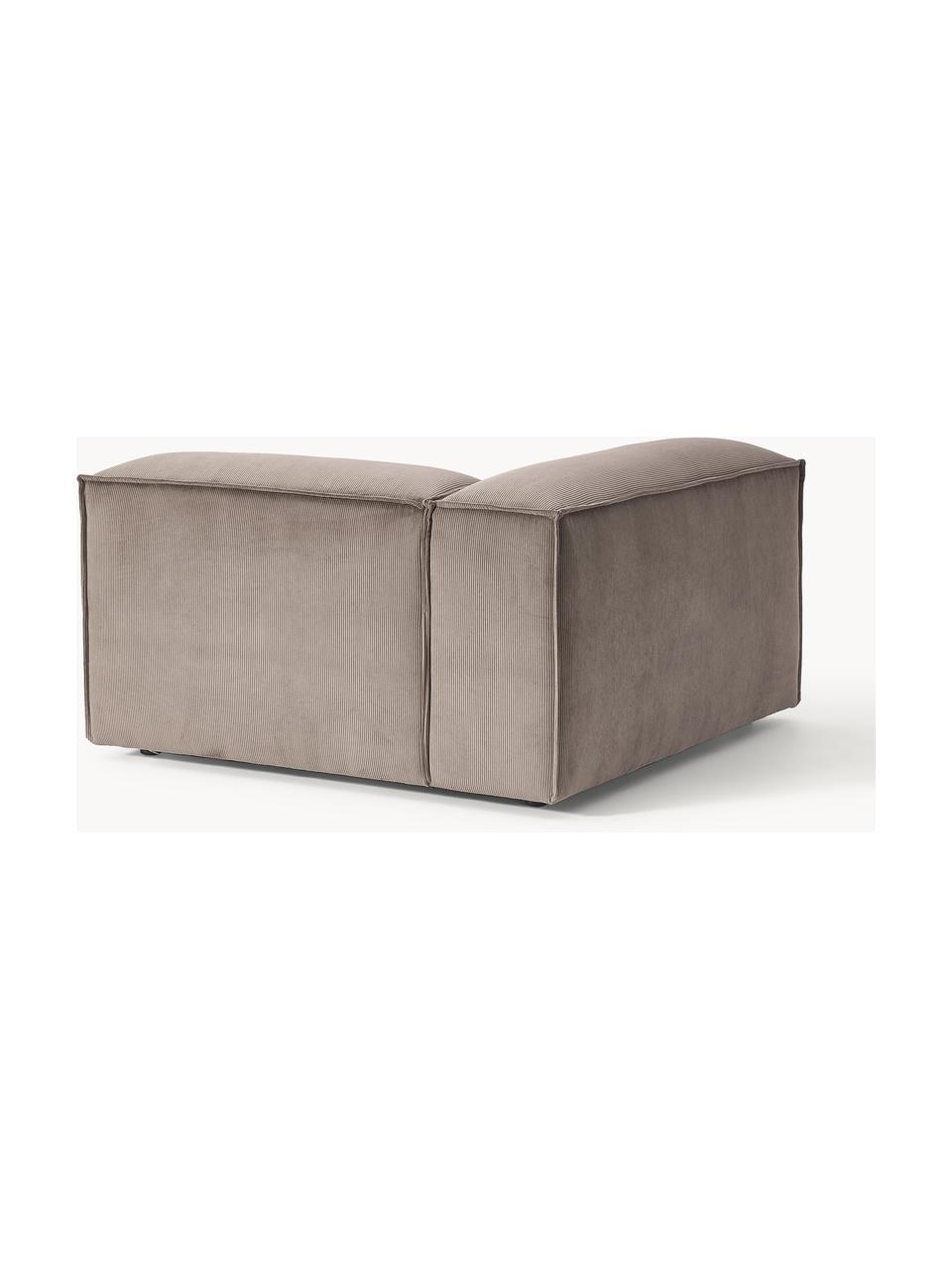 Eckmodul Lennon aus Cord, Bezug: Cord (92 % Polyester, 8 %, Gestell: Massives Kiefernholz, Spe, Füße: Kunststoff Dieses Produkt, Cord Taupe, B 119 x T 119 cm, Eckteil links