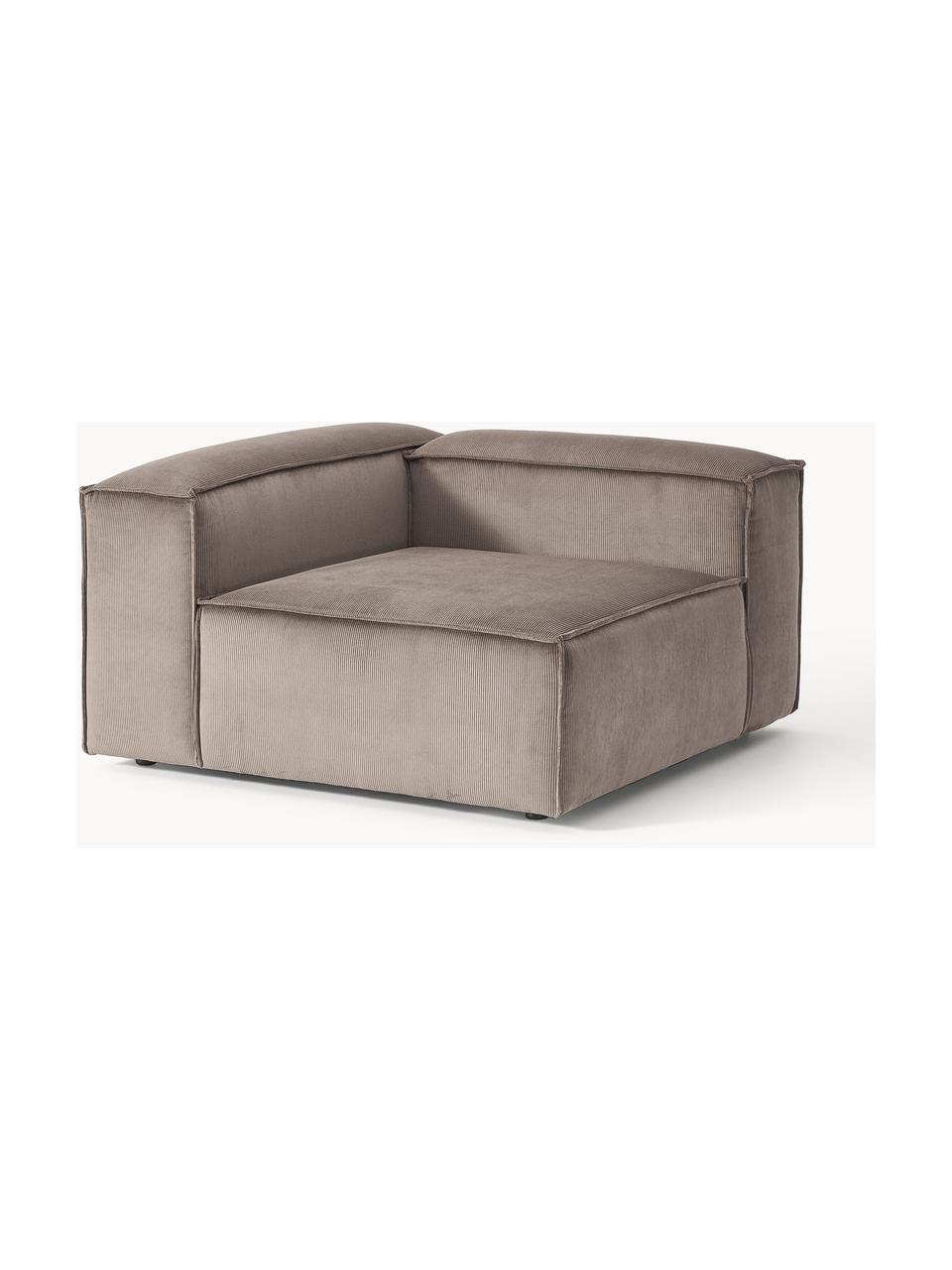 Eckmodul Lennon aus Cord, Bezug: Cord (92 % Polyester, 8 %, Gestell: Massives Kiefernholz, Spe, Füße: Kunststoff Dieses Produkt, Cord Taupe, B 119 x T 119 cm, Eckteil links