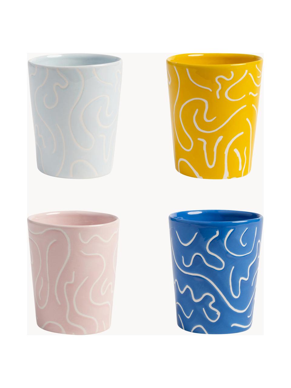 Tazas artesanales Soba, 4 uds., Porcelana, Multicolor, Ø 7 x Al 9 cm, 200 ml
