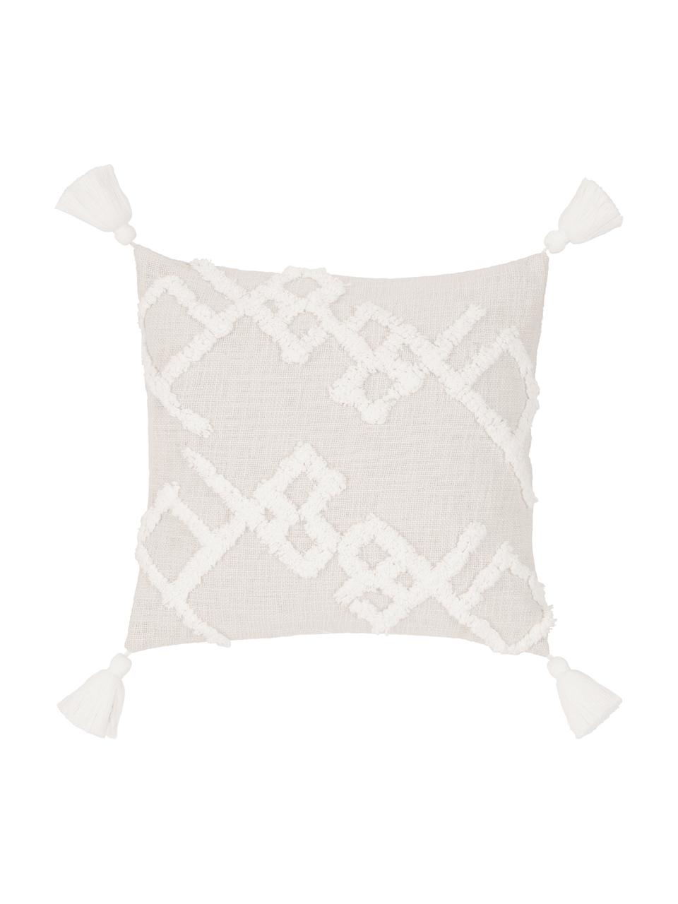 Funda de cojín texturizada Tikki, 100% algodón, Beige, blanco, An 40 x L 40 cm