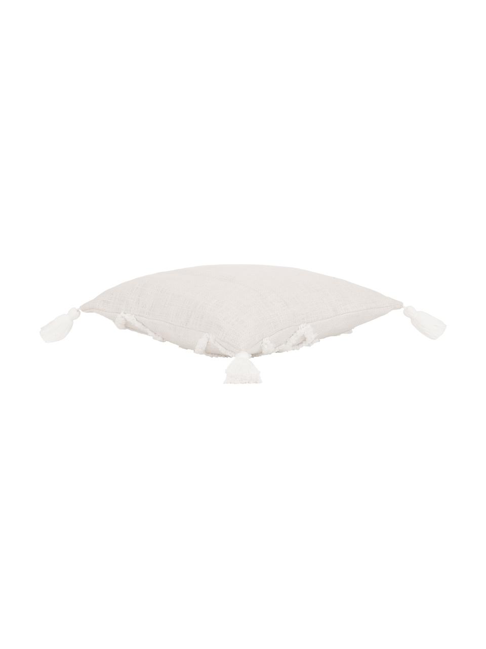 Housse de coussin à ornements tuftés Tikki, Coton, Beige, blanc, larg. 40 x long. 40 cm
