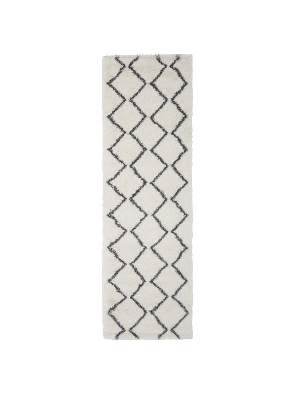 Tapis de couloir moelleux à poils longs Velma, Blanc crème, gris foncé, larg. 80 x long. 250 cm