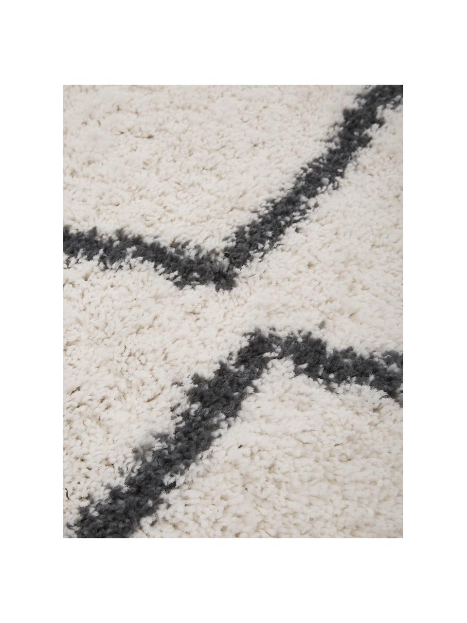 Tapis de couloir moelleux à poils longs Velma, Blanc crème, gris foncé, larg. 80 x long. 250 cm