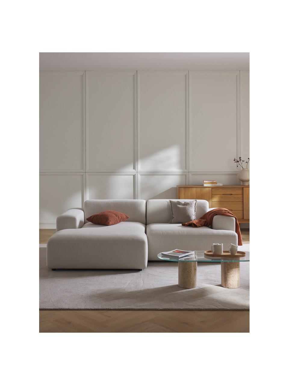 Ecksofa Melva (3-Sitzer), Bezug: 100 % Polyester Der strap, Gestell: Massives Kiefern- und Fic, Füße: Kunststoff Dieses Produkt, Webstoff Off White, B 238 x T 143 cm, Eckteil links