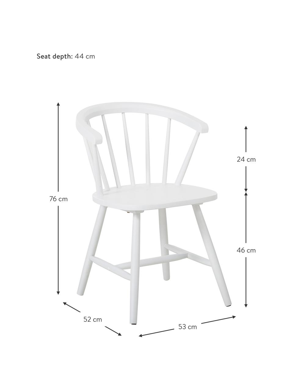 Sedia in legno design Windsor Megan 2 pz, Legno di albero della gomma laccato, Bianco, Larg. 53 x Prof. 52 cm
