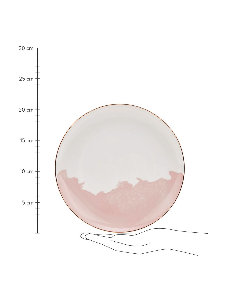Assiette à dessert avec motif abstrait et rebord doré Rosie, 2 pièces, Porcelaine, Blanc, rose, Ø 21 x haut. 2 cm