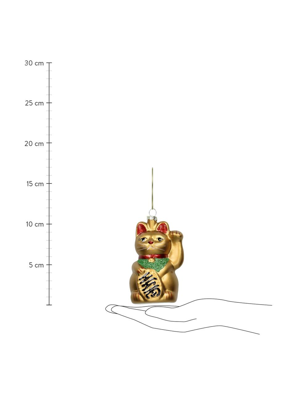 Ozdoby na stromeček Cat, 2 ks, Zlatá, zelená, červená, Ø 6 cm, V 11 cm