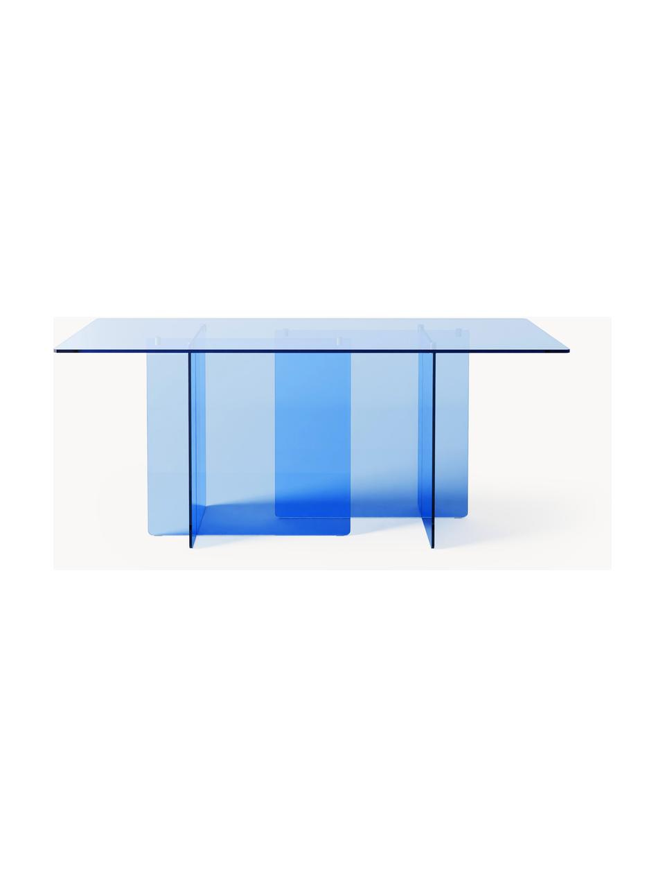 Table de salle à manger en verre Anouk, 180 x 90 cm, Verre, Bleu, larg. 180 x haut. 90 cm