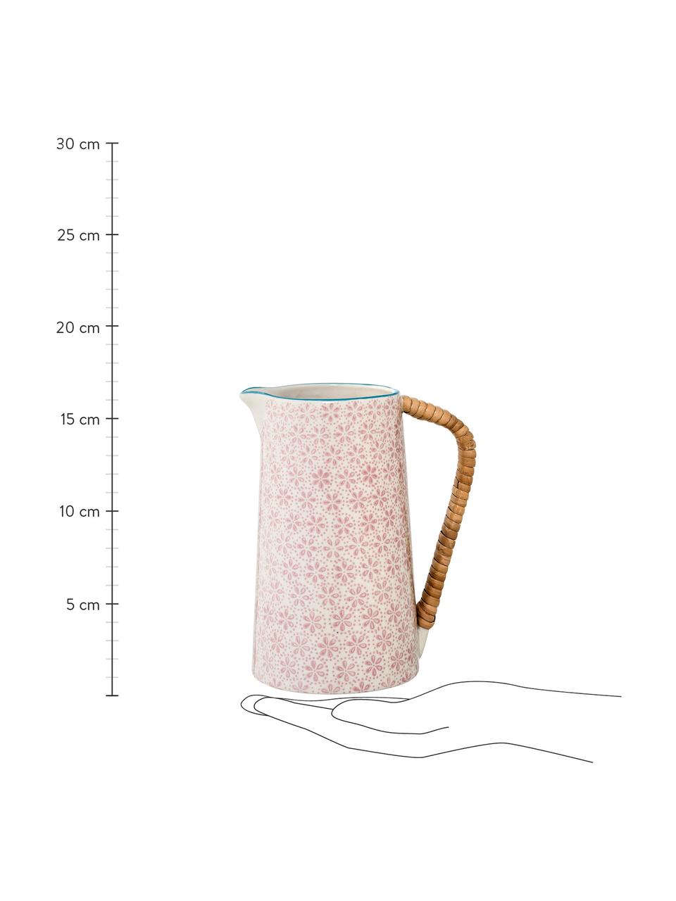 Handbemalter Steingut Wasserkrug Patrizia mit verspieltem Muster, 800 ml, Griff: Bambus, Rosa, 800 ml