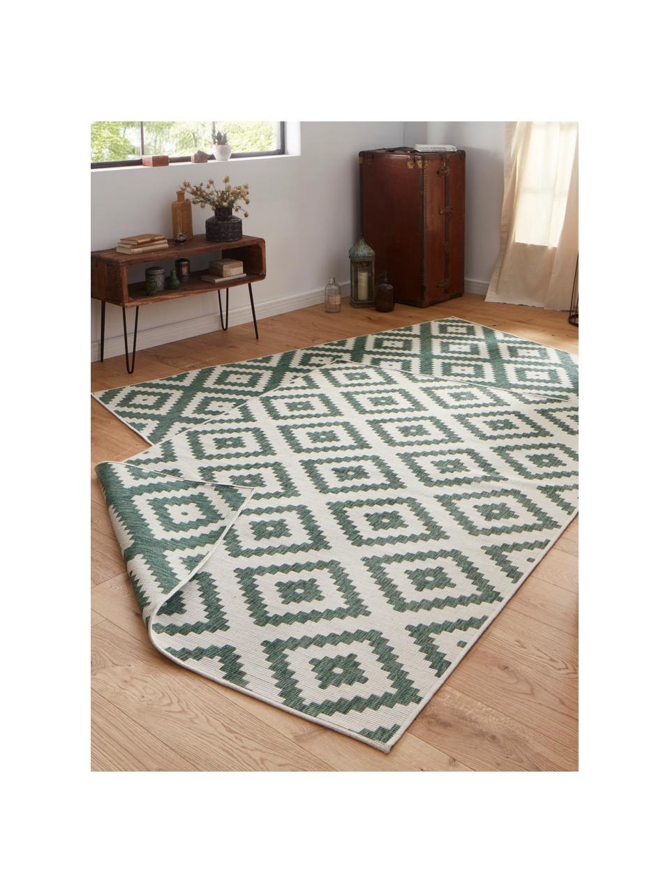 Interiérový a exteriérový oboustranný koberec Malta, 100 % polypropylen, Tlumeně bílá, tmavě zelená, Š 200 cm, D 290 cm (velikost L)
