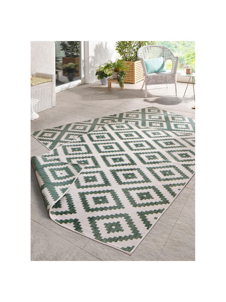 Tapis d'extérieur vert crème Malta, 100 % polypropylène, Blanc cassé, vert foncé, larg. 200 x long. 290 cm (taille L)