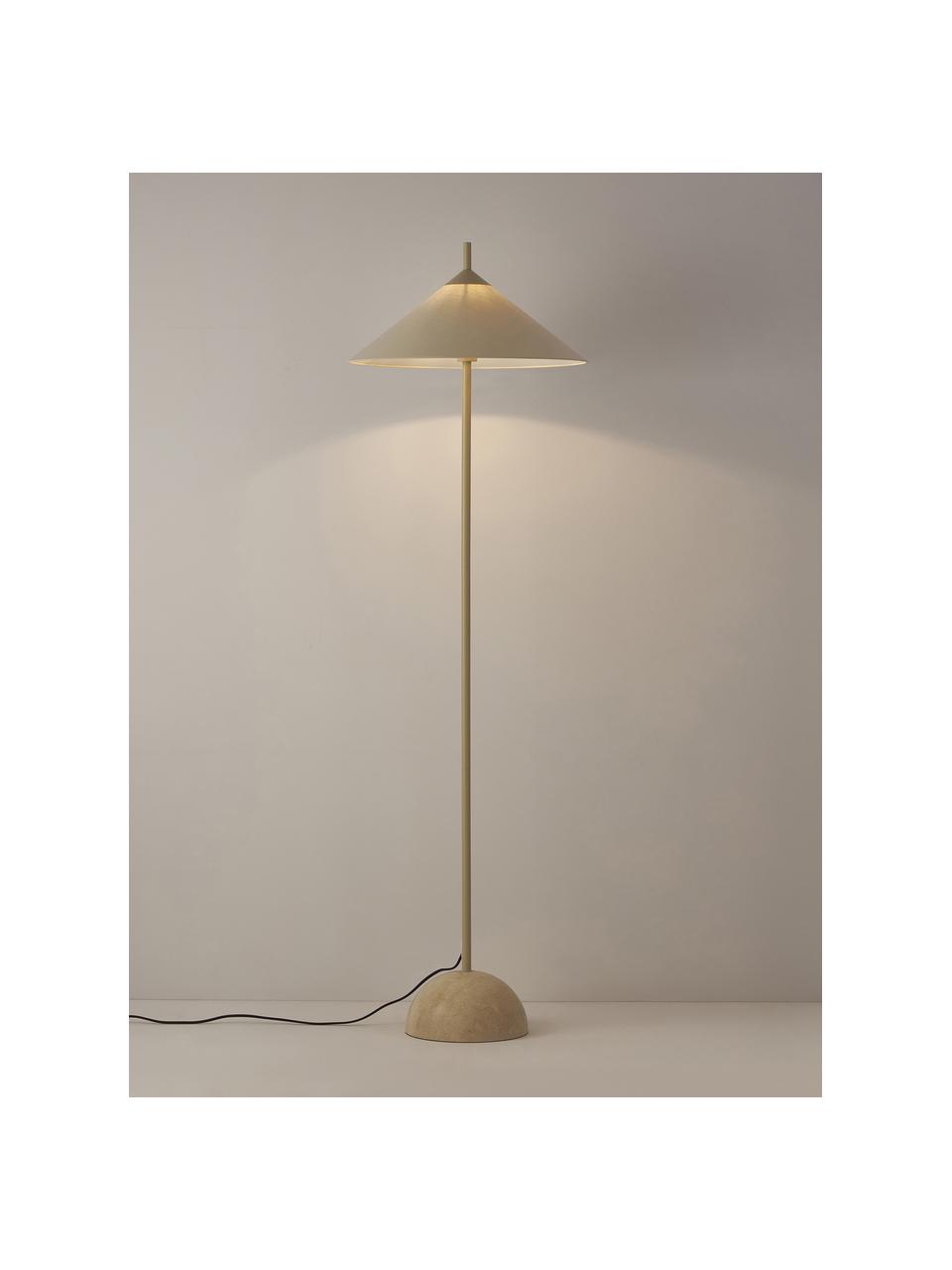 Vloerlamp Vica met marmeren voet, Lampenkap: linnen (100% polyester), Lampvoet: keramiek, Beige, H 160cm