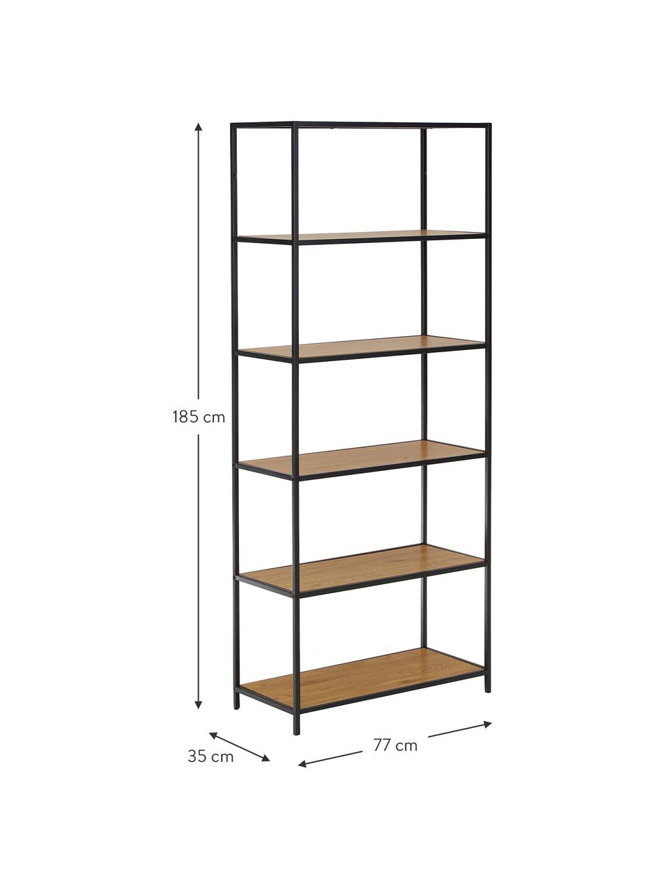 Hoge wandrek Seaford van hout en metaal, Frame: gepoedercoat metaal, Wild eikenhout, B 77 x H 185 cm