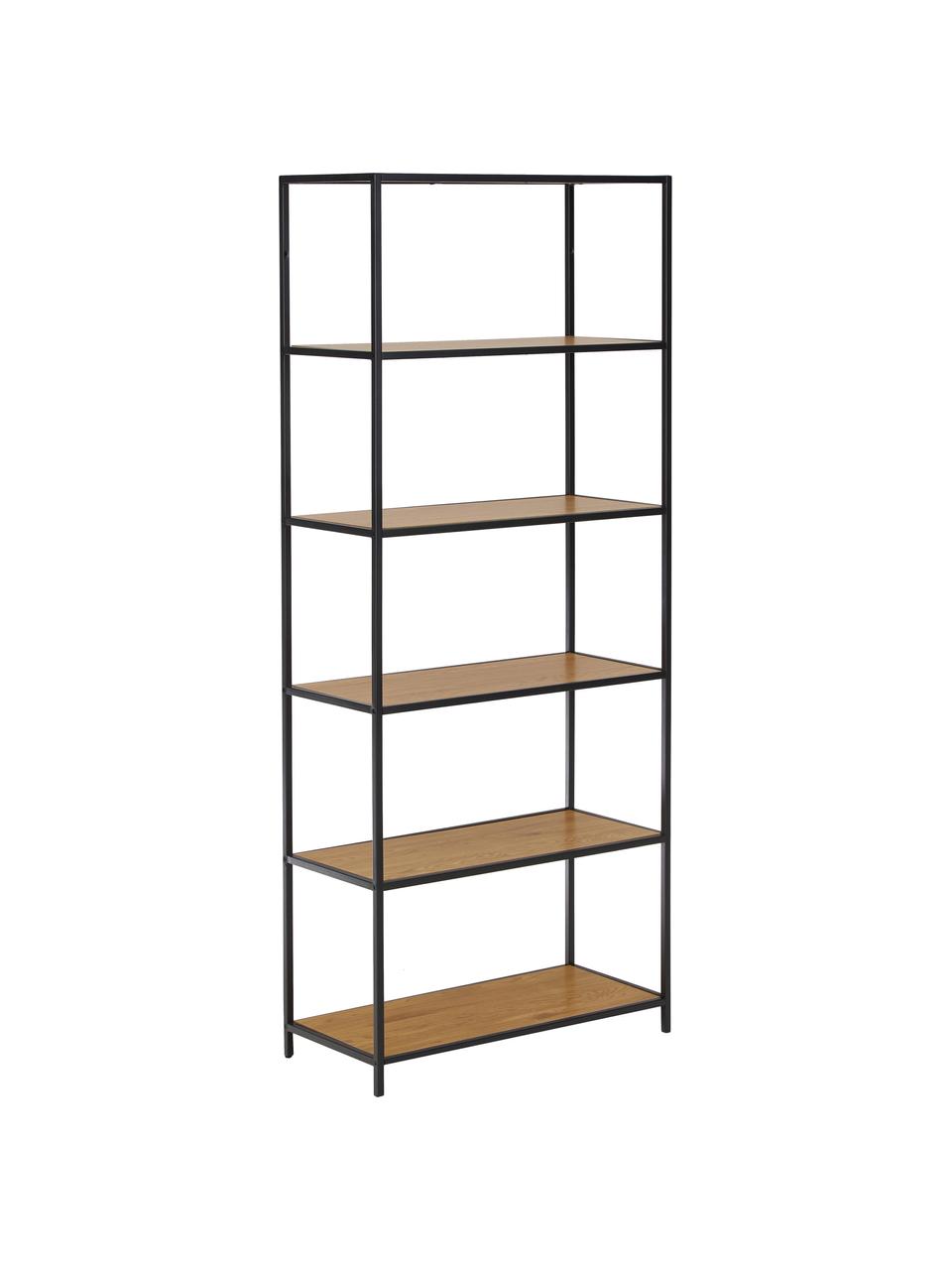 Hoge wandrek Seaford van hout en metaal, Frame: gepoedercoat metaal, Wild eikenhout, B 77 x H 185 cm