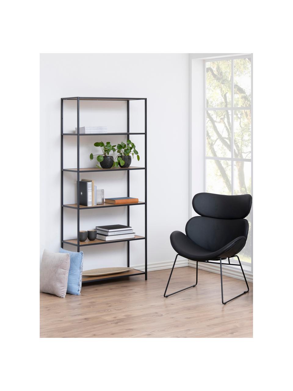 Estantería alta Seaford, Estantes: tablero de fibras de dens, Estructura: metal con pintura en polv, Beige en aspecto madera, negro, An 77 x Al 185 cm