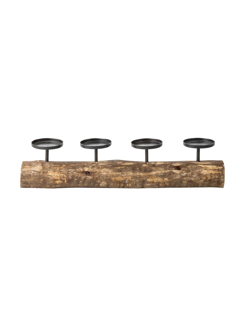 Kerzenhalter Tempe aus Holz, Metall, Holz, Dunkles Holz, Schwarz, L 51 x B 8 x H 12 cm