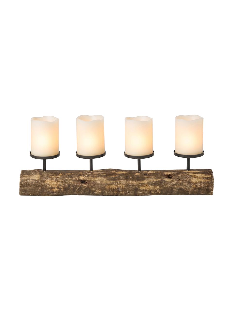 Candelabro de madera Foursome, Metal, madera, Madera oscura, negro, L 51 x An 8 x Al 12 cm