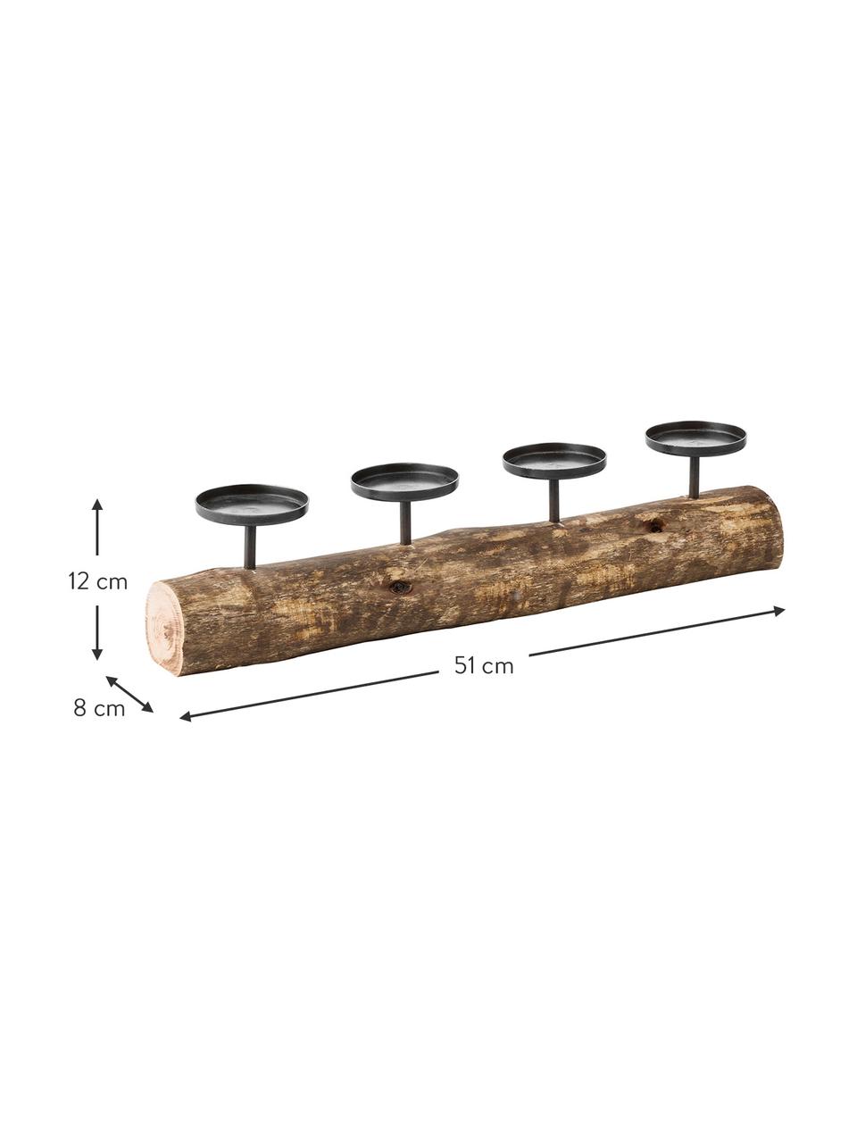 Świecznik z drewna Tempe, Metal, drewno naturalne, Ciemne drewno naturalne, czarny, D 51 x S 8 x W 12 cm