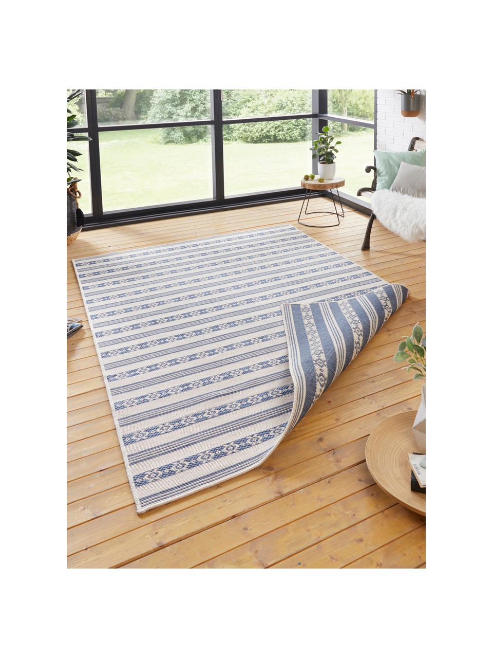 Dubbelzijdig in- en outdoor vloerkleed Fiji in blauw/crèmekleur, 100% polypropyleen, Blauw, crèmekleurig, B 80 x L 150 cm (maat XS)