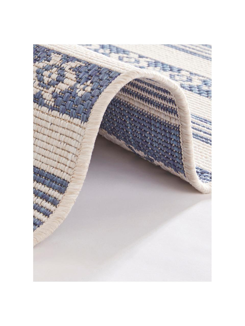 Dubbelzijdig in- en outdoor vloerkleed Fiji in blauw/crèmekleur, 100% polypropyleen, Blauw, crèmekleurig, B 80 x L 150 cm (maat XS)