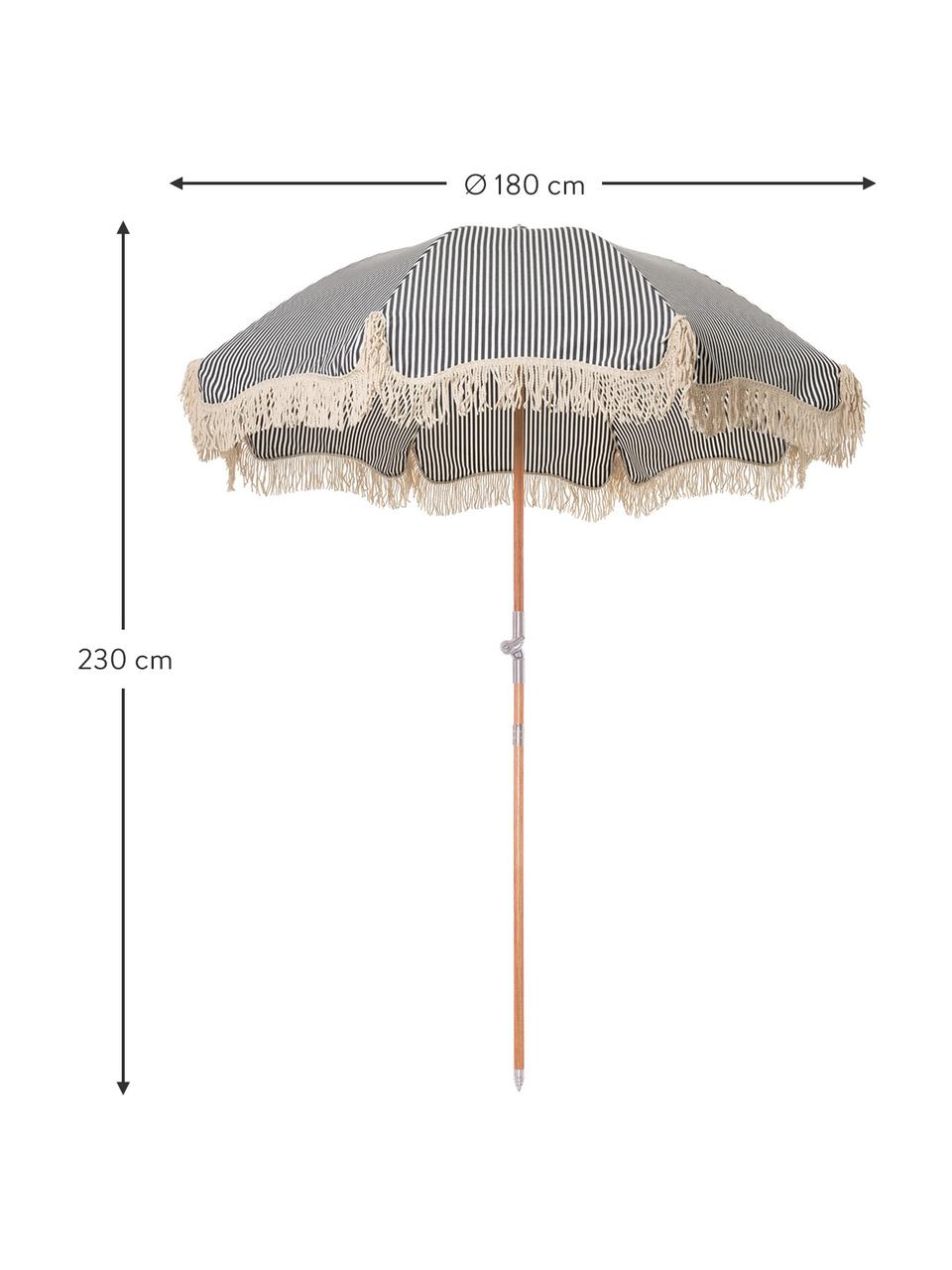 Skládací slunečník s třásněmi Retro, Tmavě modrá, krémově bílá, Ø 180 cm, V 230 cm
