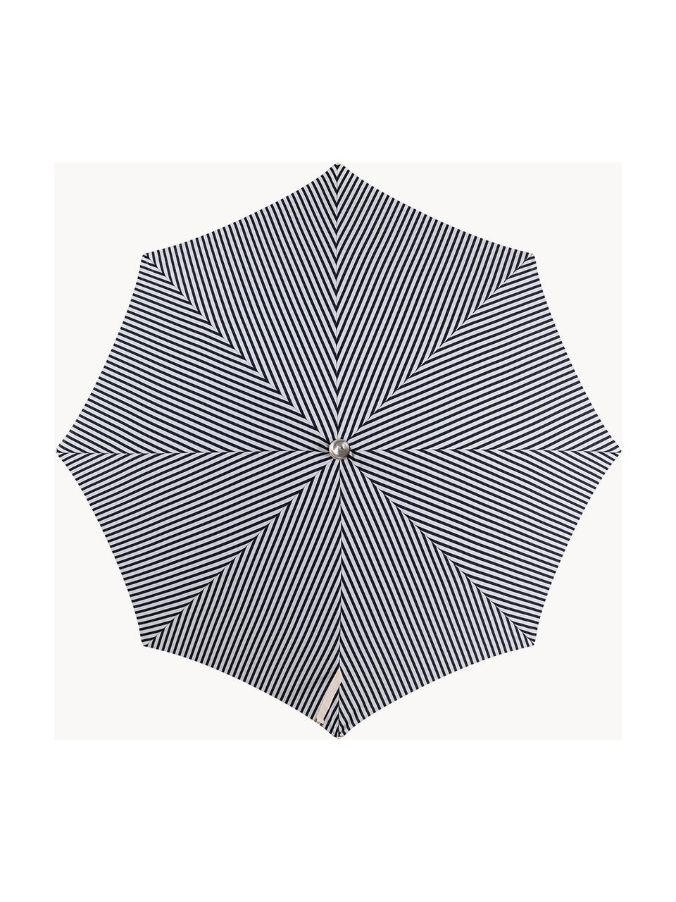 Buigbare parasol Retro met franjes, Ø 180 cm, Frame: gelamineerd hout, Franjes: katoen, Donkerblauw, crèmewit, Ø 180 x H 230 cm