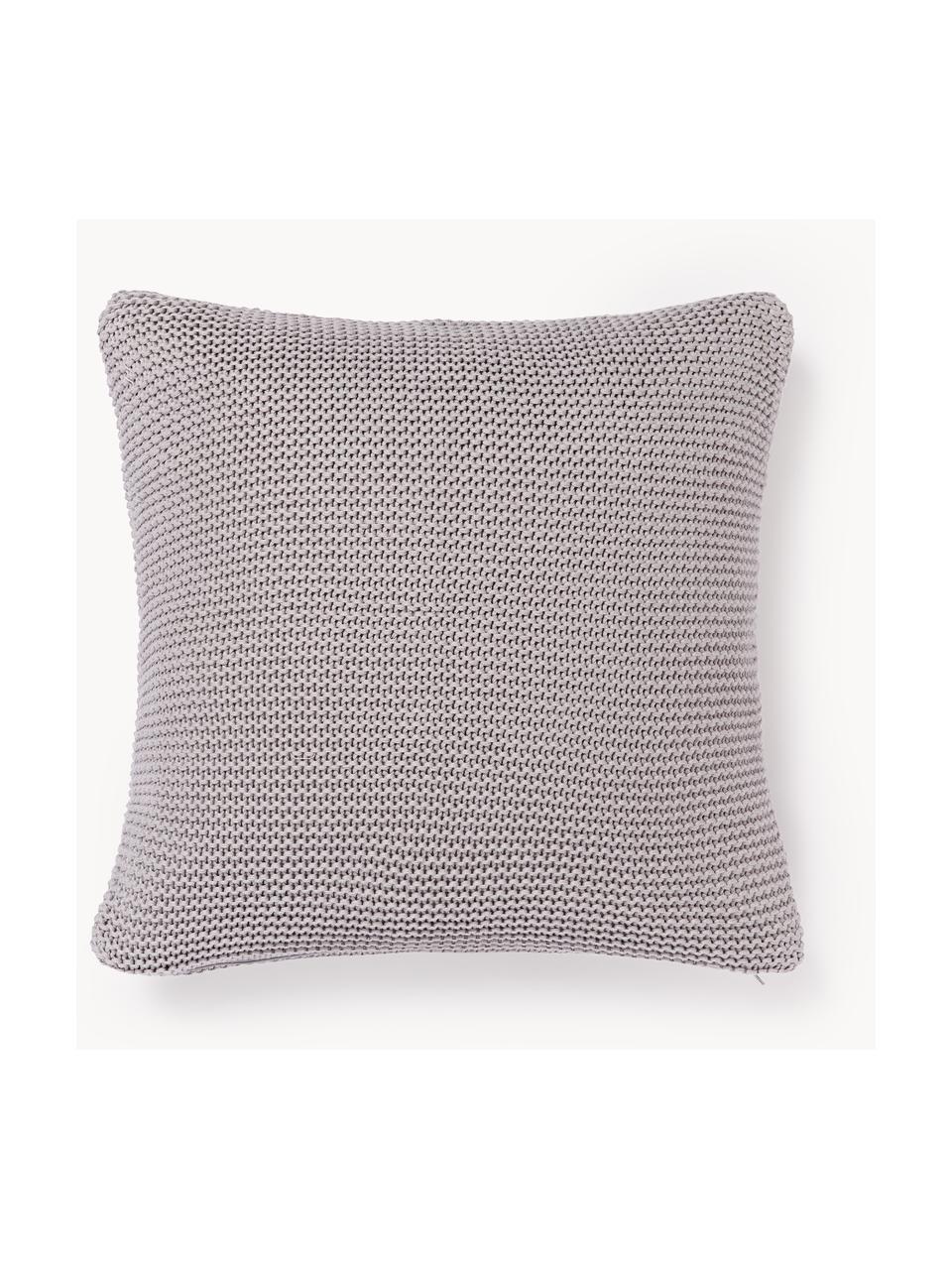 Housse de coussin en tricot Adalyn, 100 % coton bio, certifié GOTS, Gris, larg. 40 x long. 40 cm