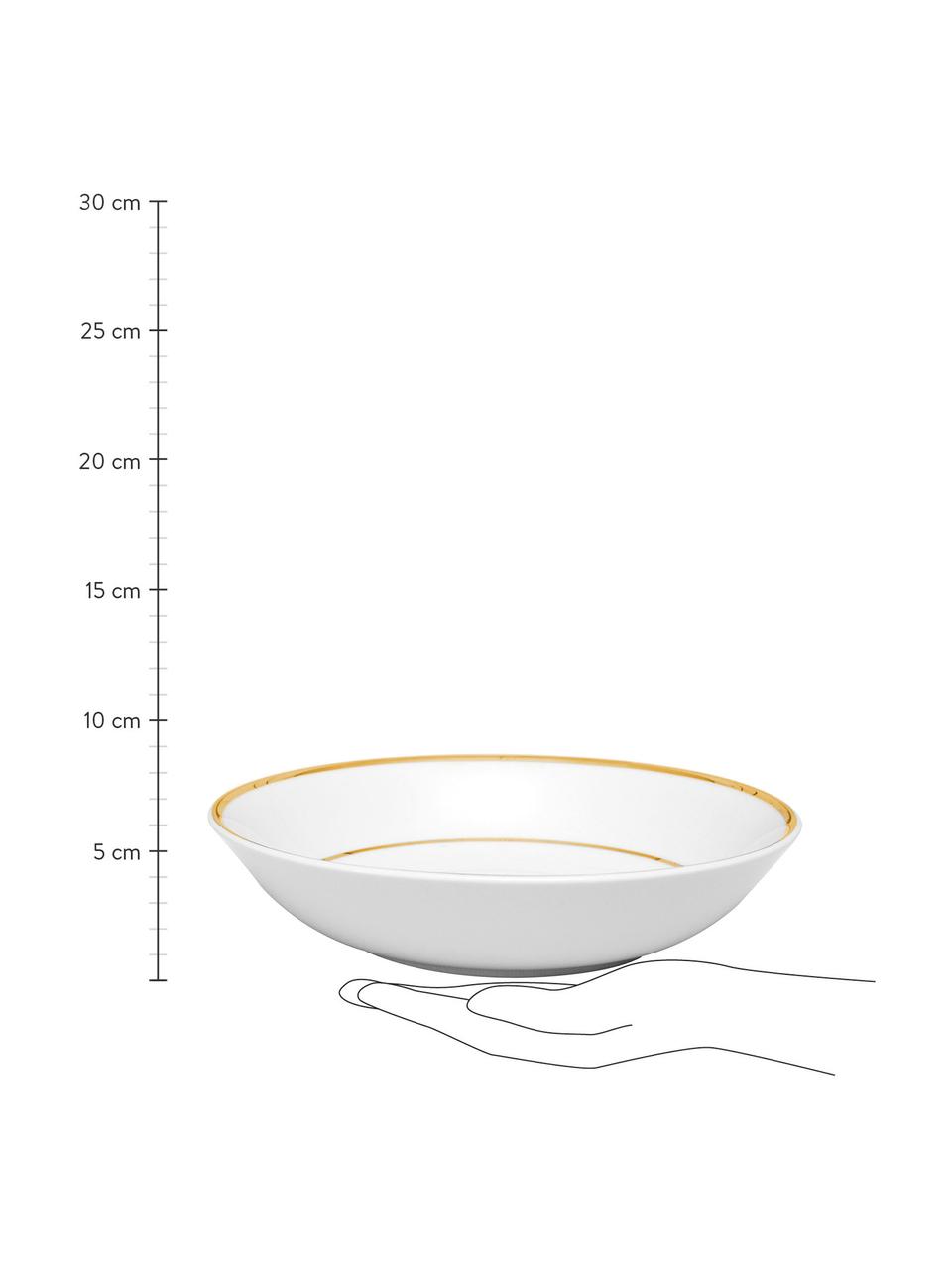 Assiette creuse porcelaine bord doré Ginger, 6 pièces, Porcelaine, Blanc, couleur dorée, Ø 23 x haut. 5 cm