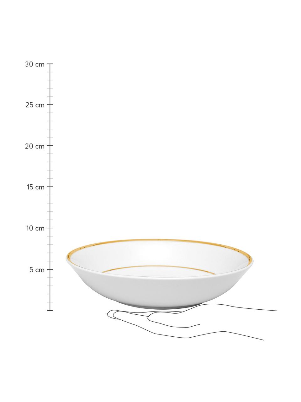 Porcelánové hluboké talíře se zlatými okraji Ginger, 6 ks, Porcelán, Bílá, zlatá, Ø 23 cm, V 5 cm