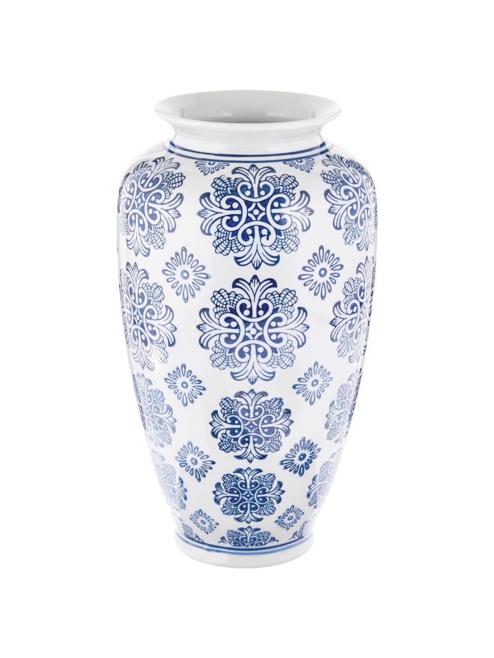 Duży wazon z ceramiki Sara, Ceramika, Niebieski, biały, Ø 18 x W 36 cm
