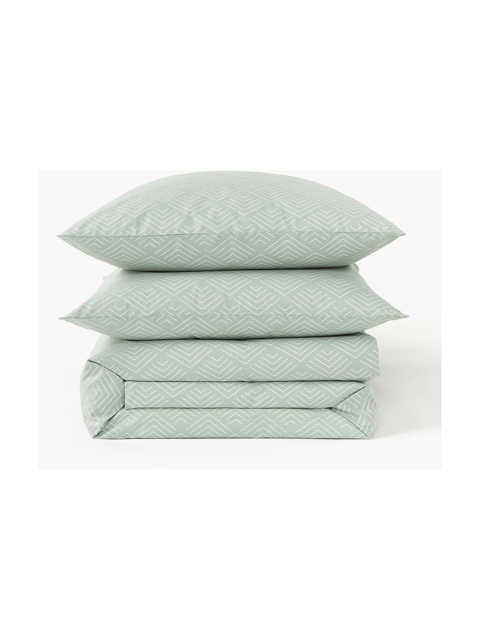 Funda nórdica de algodón estampado Milano, Verde salvia, Cama 90 cm (155 x 220 cm)