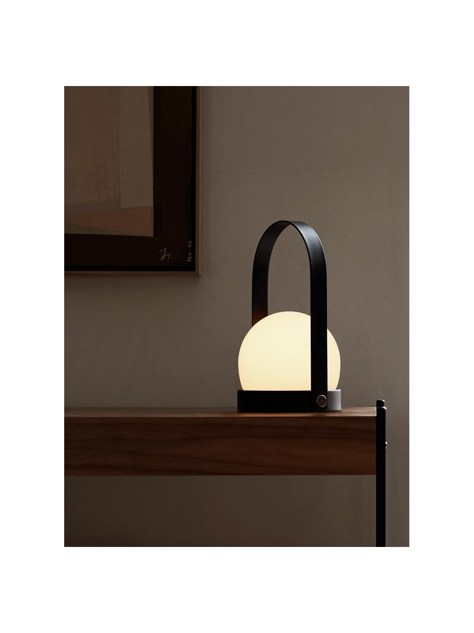 Lampada da tavolo piccola portatile Carrie, luce regolabile, Paralume: vetro opale, Struttura: alluminio rivestito, Bianco, nero, Ø 14 x Alt. 25 cm