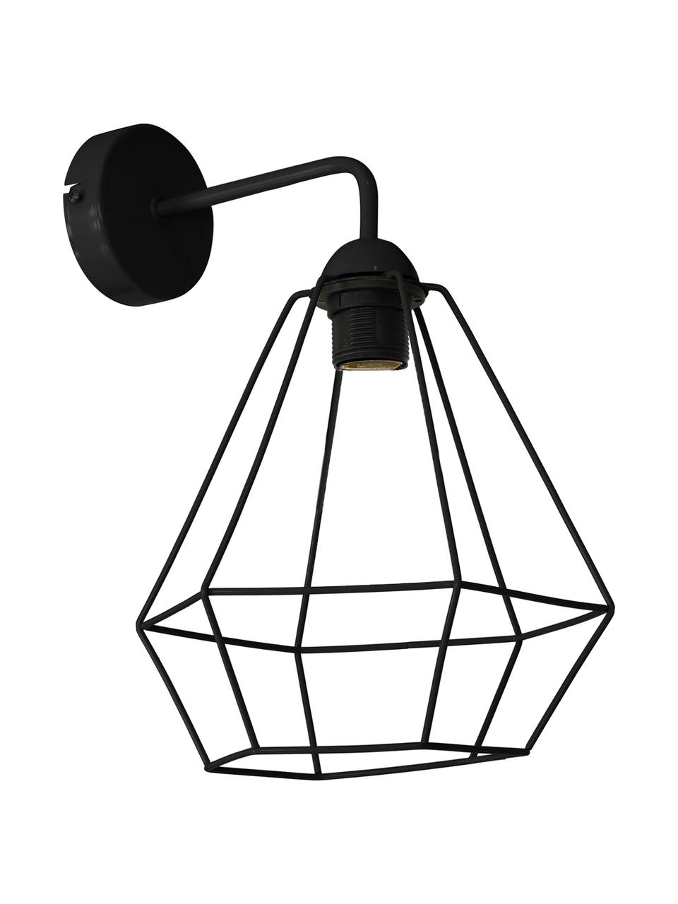 Wandlamp Basket, Gelakt nikkel, Zwart, 25 x 38 cm