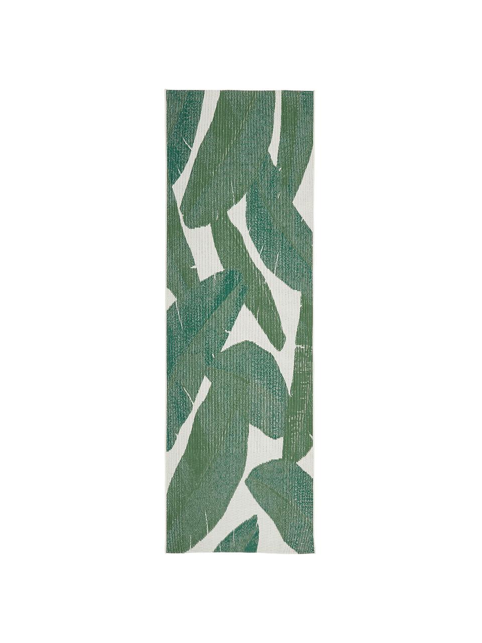 Vnitřní a venkovní běhoun se vzorem listů Jungle, 86 % polypropylen, 14 % polyester, Krémově bílá, zelená, Š 80 cm, D 250 cm