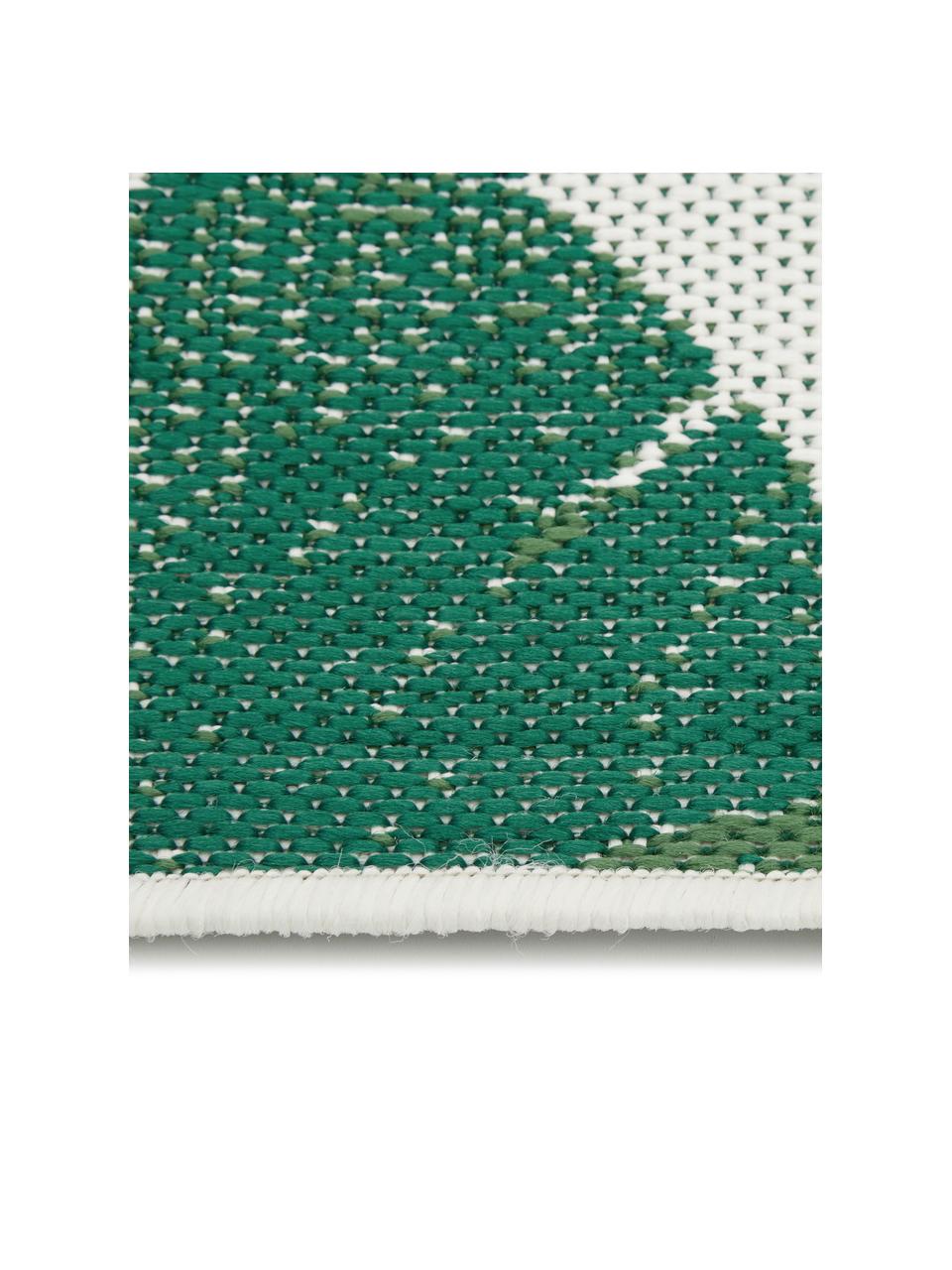 Behúň do interiéru/exteriéru s listovým vzorom Jungle, 86 % polypropylén, 14 % polyester, Krémovobiela, zelená, Š 80 x D 250 cm