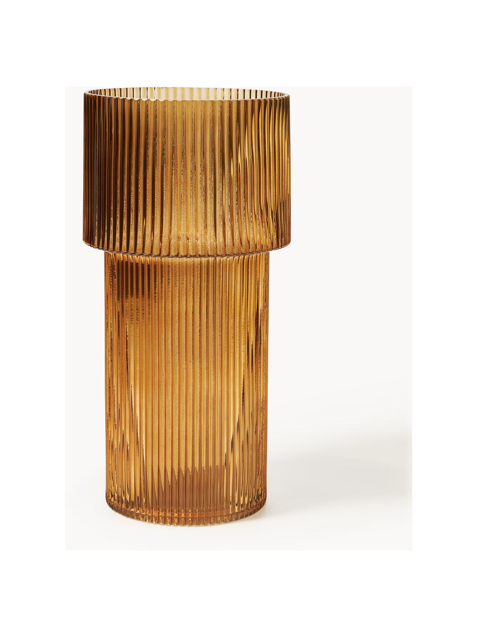 Glas-Vase Lija mit geriffelter Oberfläche, Glas, Orange, Ø 14 x H 30 cm