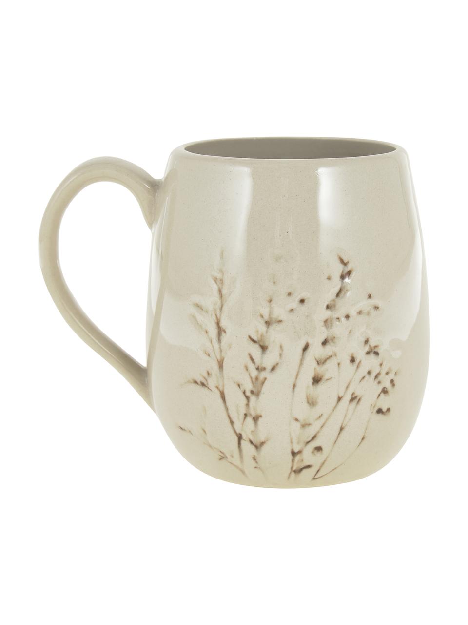 Ručně vyrobený hrnek s motivem trávy Bea, Kamenina, Béžová, Ø 10 x V 11 cm, 400 ml
