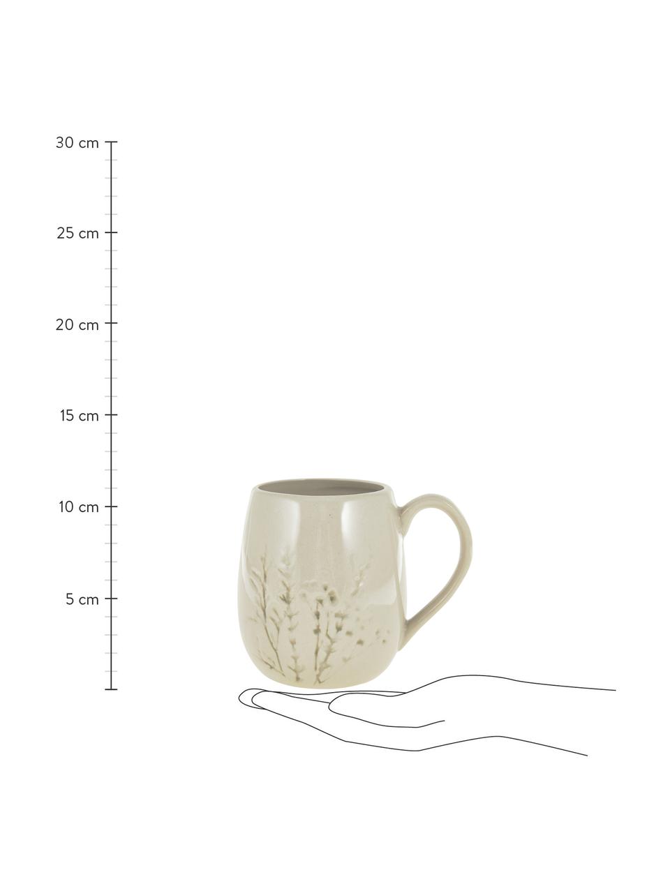 Handgemachte Tasse Bea mit Gräser-Motiv, Steingut, Beige, Mehrfarbig, Ø 10 x H 11 cm