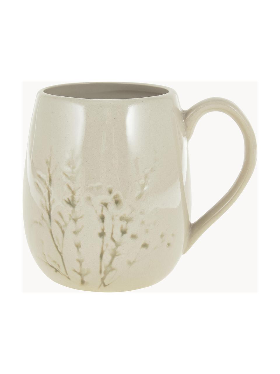 Tasse artisanale à motif botanique Bea, Grès cérame, Beige clair, Ø 10 x haut. 11 cm, 400 ml