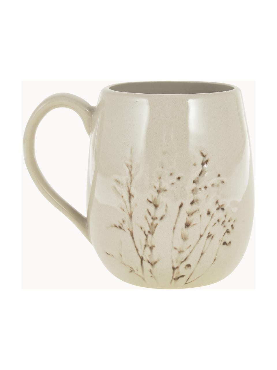 Tasse artisanale à motif botanique Bea, Grès cérame, Beige clair, Ø 10 x haut. 11 cm, 400 ml