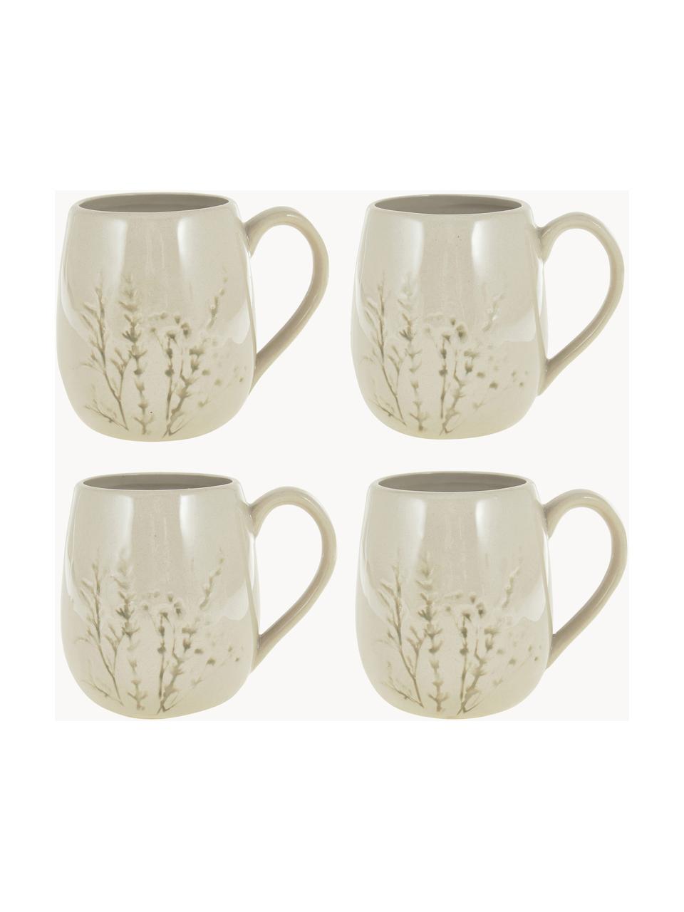 Handgemachte Tasse Bea mit Gräser-Motiv, Steingut, Hellbeige, Ø 10 x H 11 cm, 400 ml