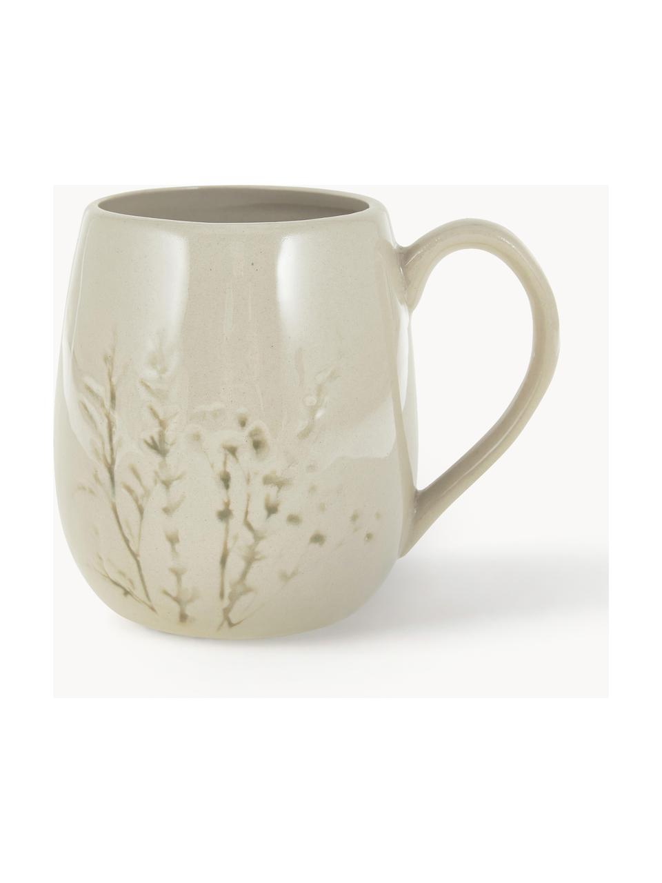 Handgemachte Tasse Bea mit Gräser-Motiv, Steingut, Hellbeige, Ø 10 x H 11 cm, 400 ml