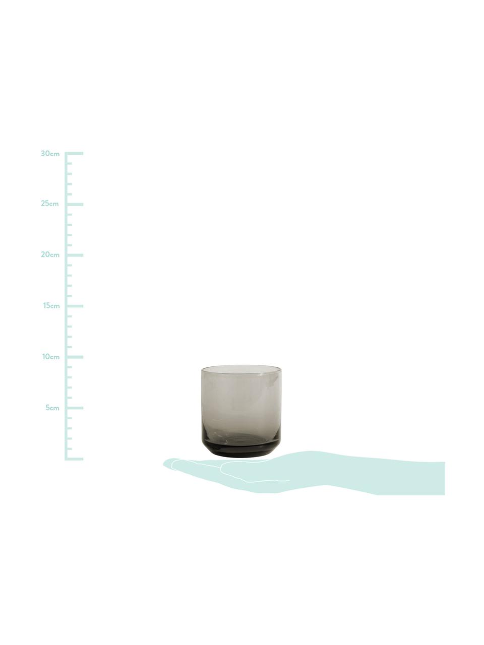 Mundgeblasene Wassergläser Retro in Grau, 6er-Set, Glas, Rauchgrau, leicht transparent, Ø 8 x H 8 cm