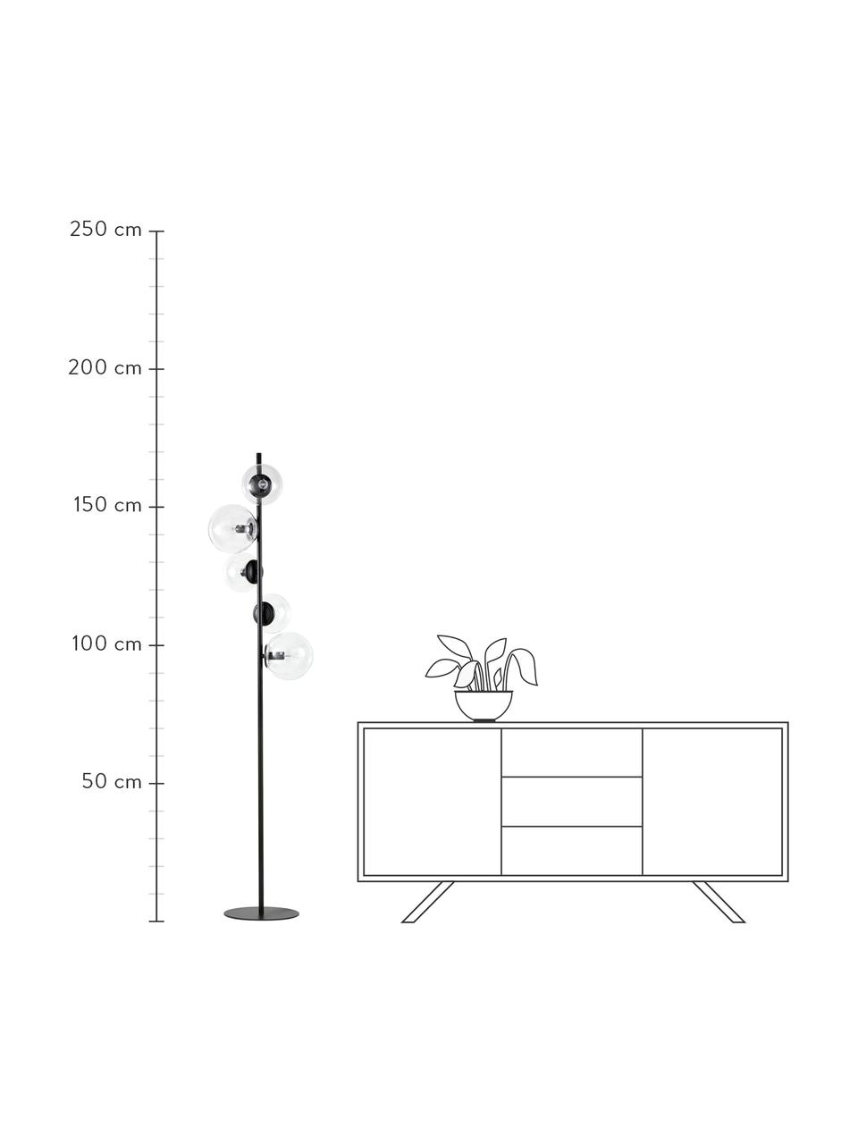 Stojacia lampa zo skla Casey, Čierna, priehľadná, Ø 37 x V 170 cm