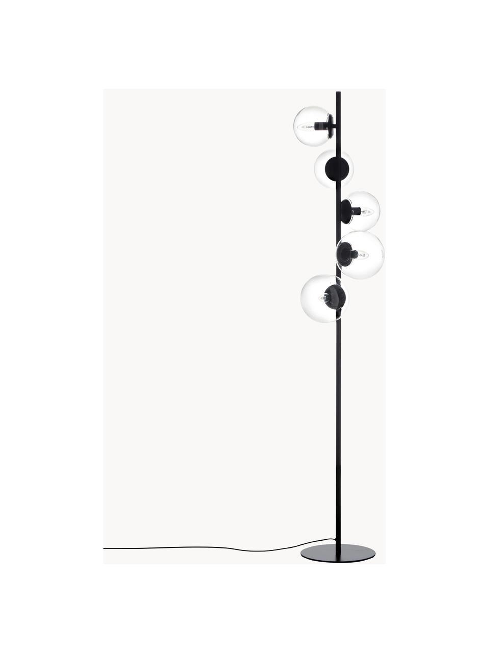 Lampada da terra in vetro Casey, Paralume: vetro, Struttura: metallo verniciato a polv, Nero, Alt. 170 cm