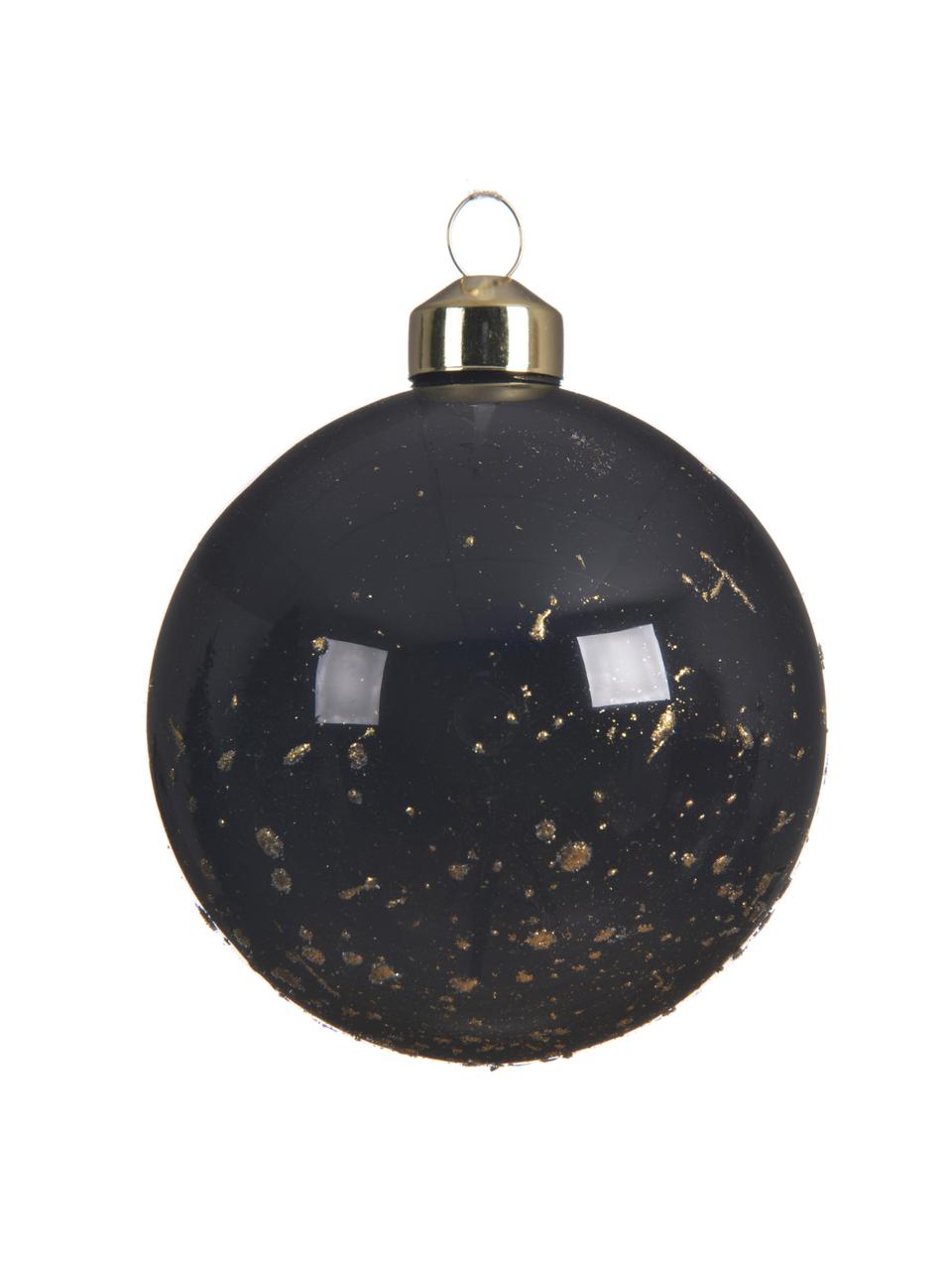 Kerstballen Spotty, set van 4, Zwart, wit, goudkleurig, Ø 8 cm