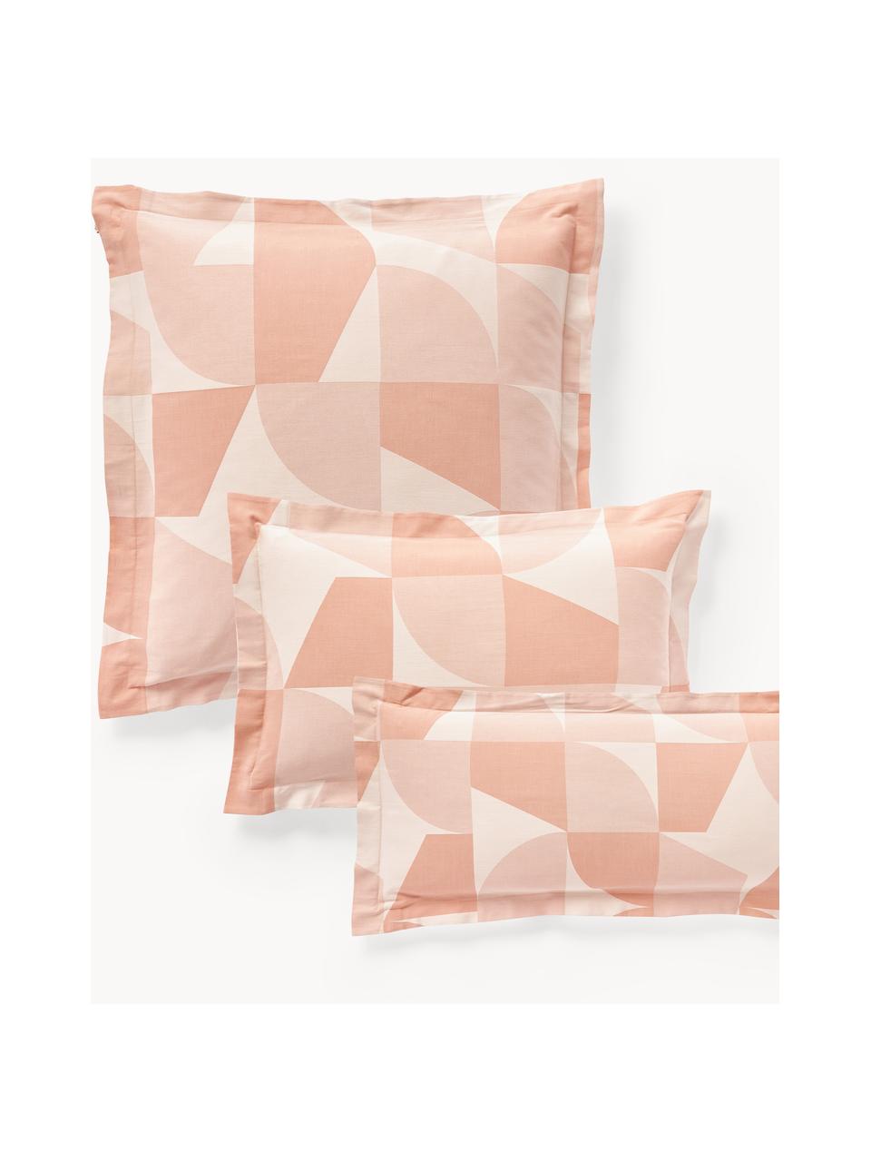 Baumwoll-Kopfkissenbezug Elinor mit geometrischem Muster, Webart: Jacquard Fadendichte 190 , Peachtöne, B 40 x L 80 cm