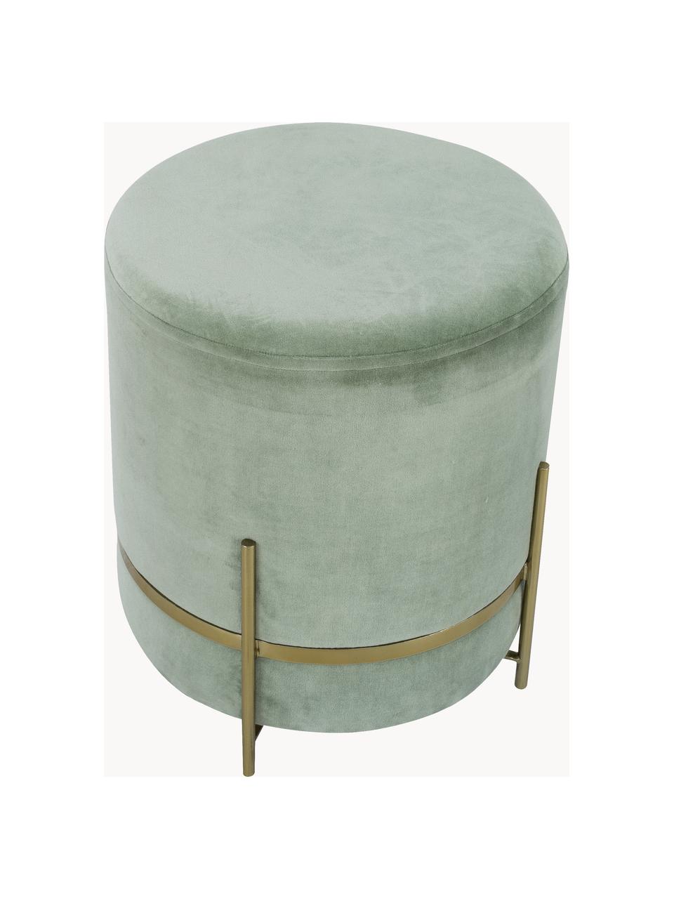 Pouf en velours Haven, Velours vert sauge, pieds dorés, ∅ 38 x haut. 45 cm